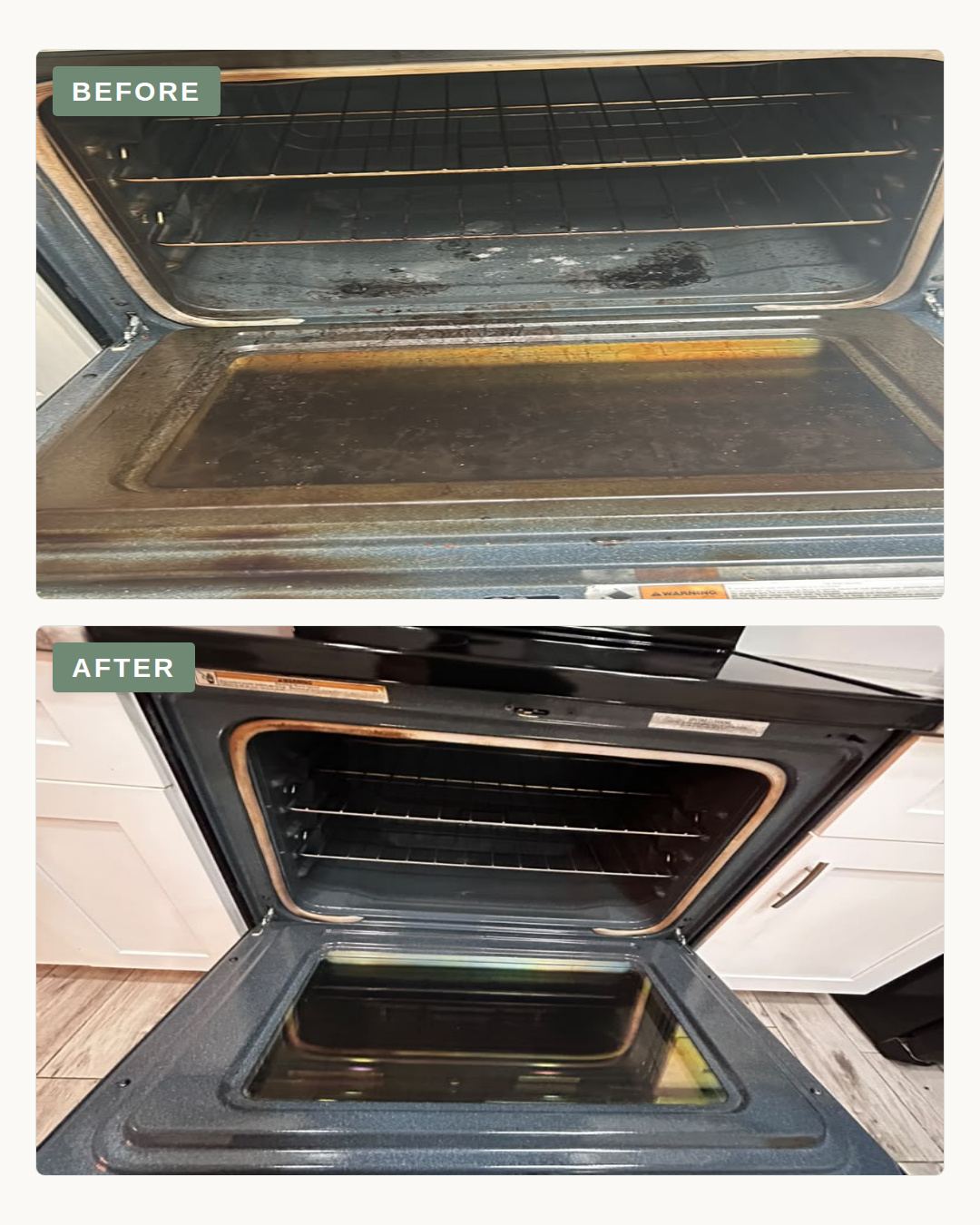 Before and after photo of an oven deep cleaned by Bóson Clean
